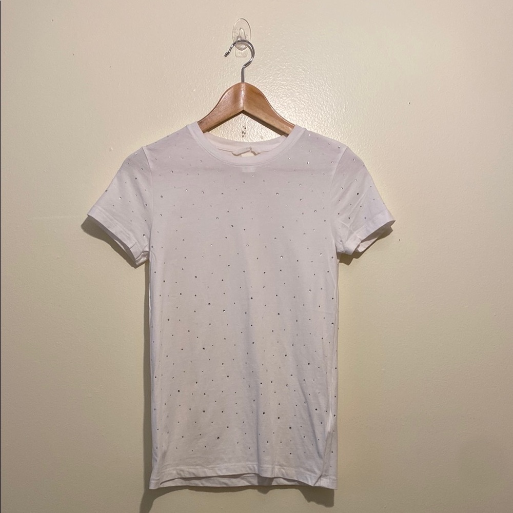 H&M White Short Sleeve Crewneck Tee with Subtle Dot Detail